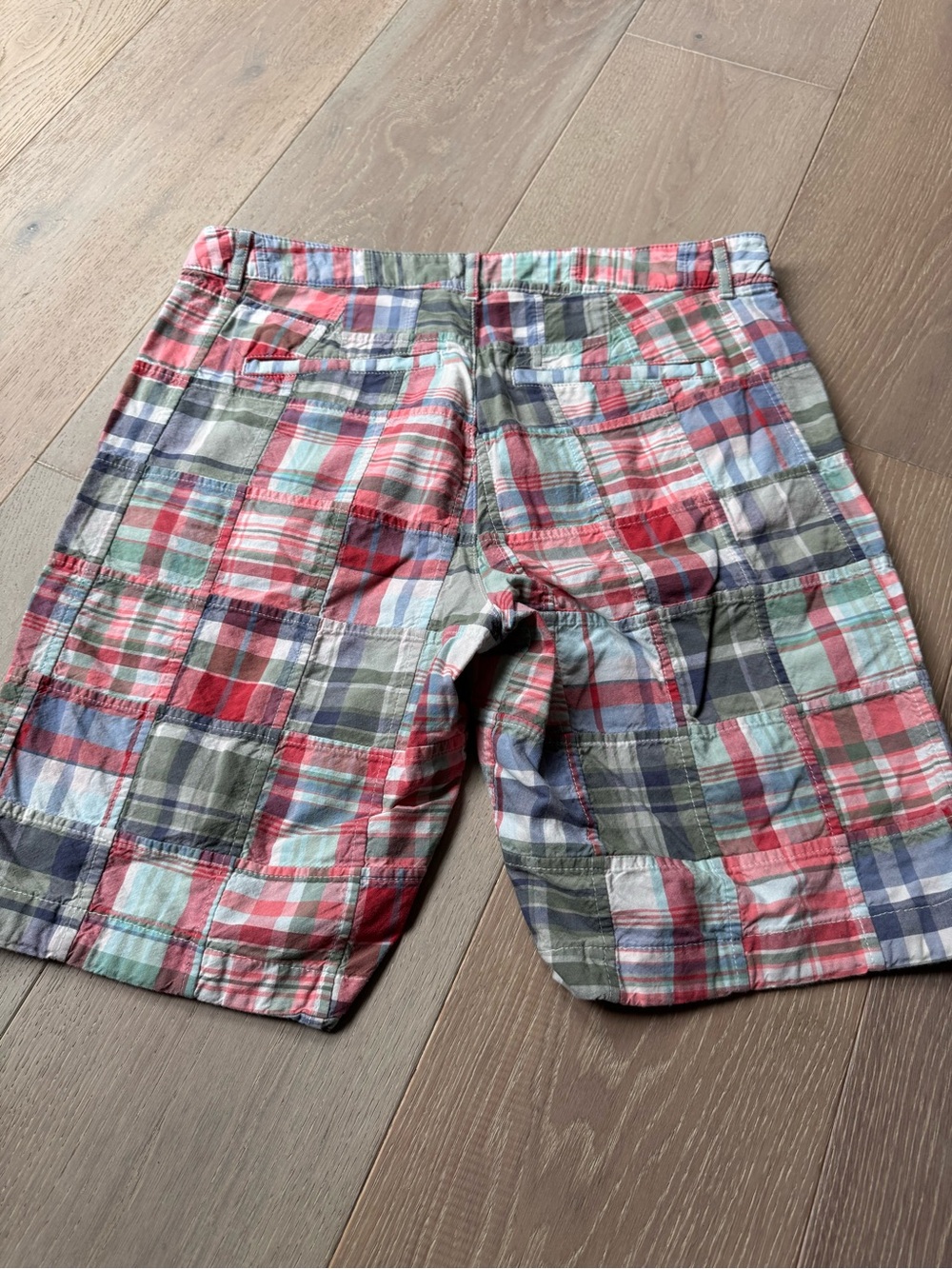 L.L. Bean Favorite Fit Women’s Patchwork Plaid Shorts - Red, Green & Blue - Picture 3 of 5